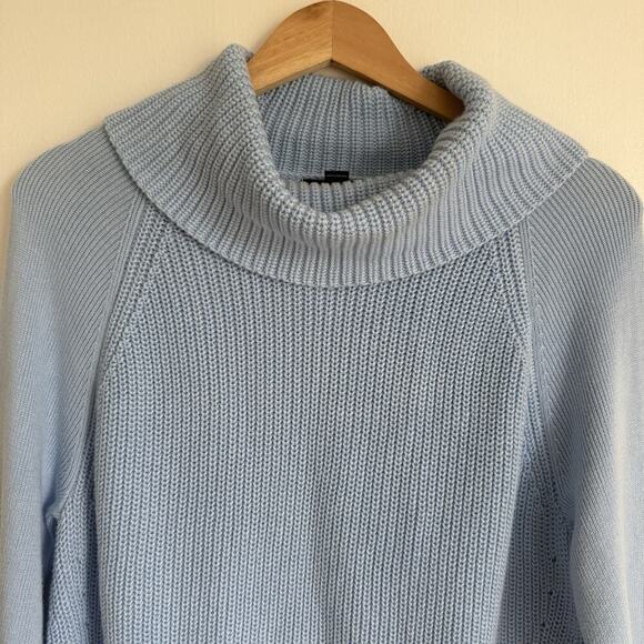 Lands’ End Pastel Blue Cotton Cowl Neck Sweater XL Longline Tunic Raglan Cozy - Picture 2 of 12